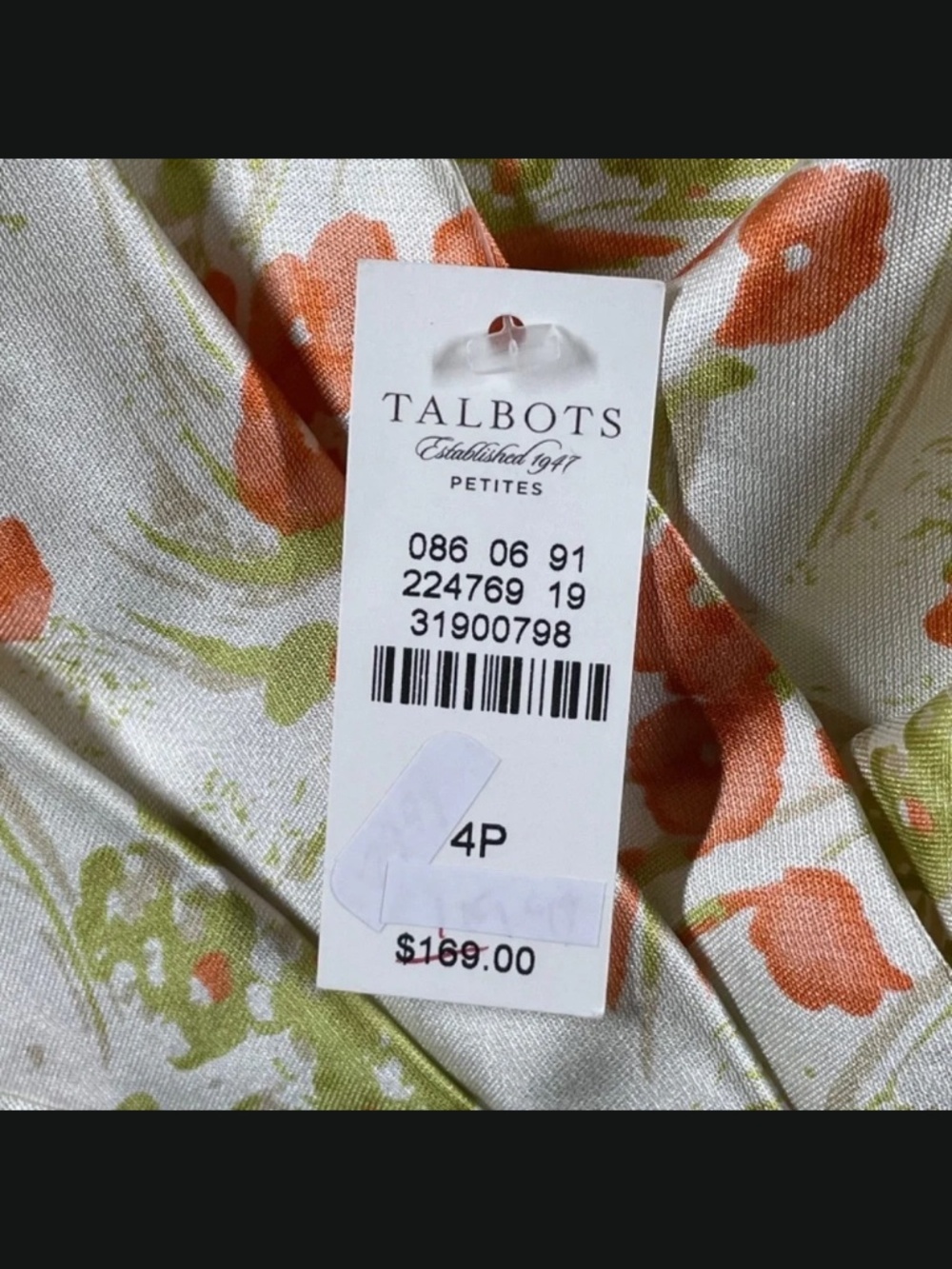NEW Talbots Dress Womens 4 petite orange green floral silk fit flare cocktail - Picture 5 of 9
